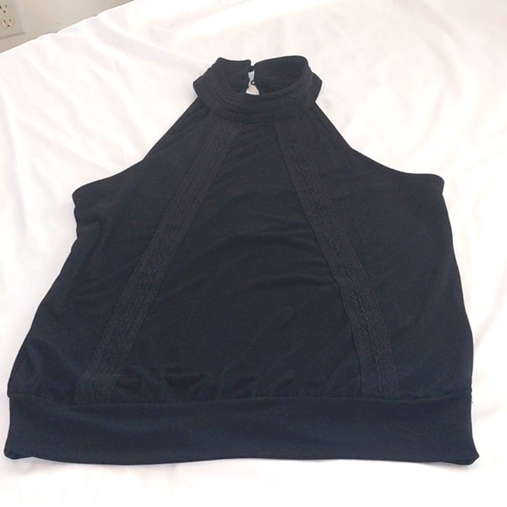 Inc Black High Neck Sleeveless Top .Size Small Lace in the Front .Good Condition